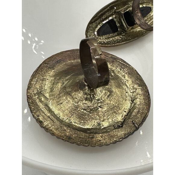 Vintage Gold Tone Adjustable Rings Agate Orange Excellent Made In China - Picture 7 of 7